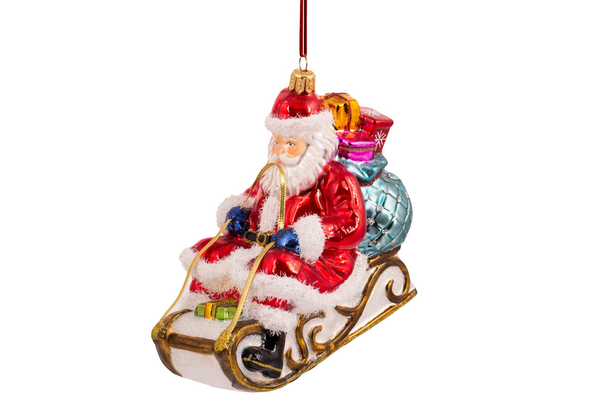 Christbaumschmuck Weihnachtsmann auf Schlitten