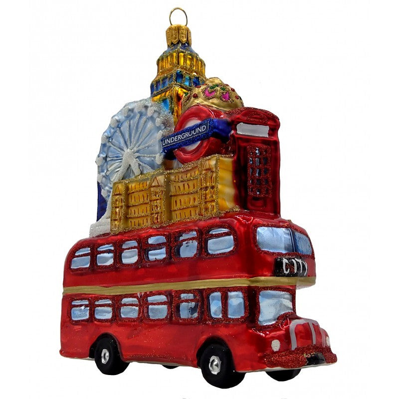 Weihnachtskugel Londonbus mit Sehenswürdigkeiten