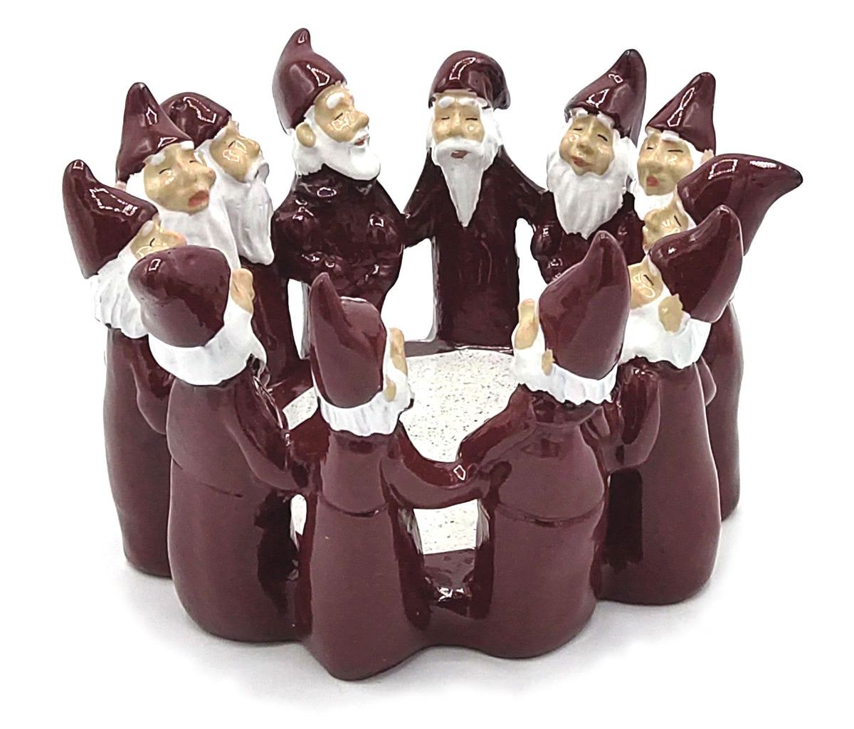 Harvesttime Teelichthalter mit tanzenden Weihnachtsmänner rot 7cm