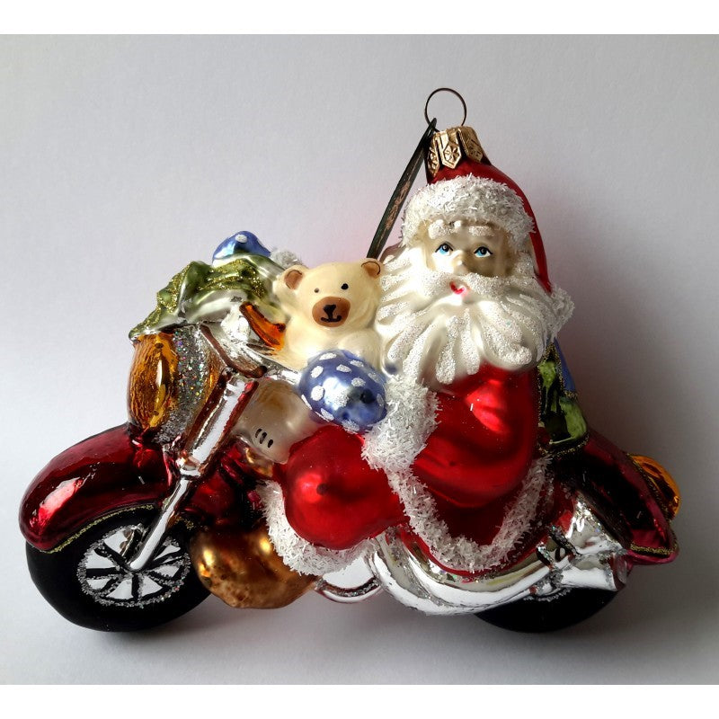 Christbaumschmuck Weihnachtsmann auf Motorrad