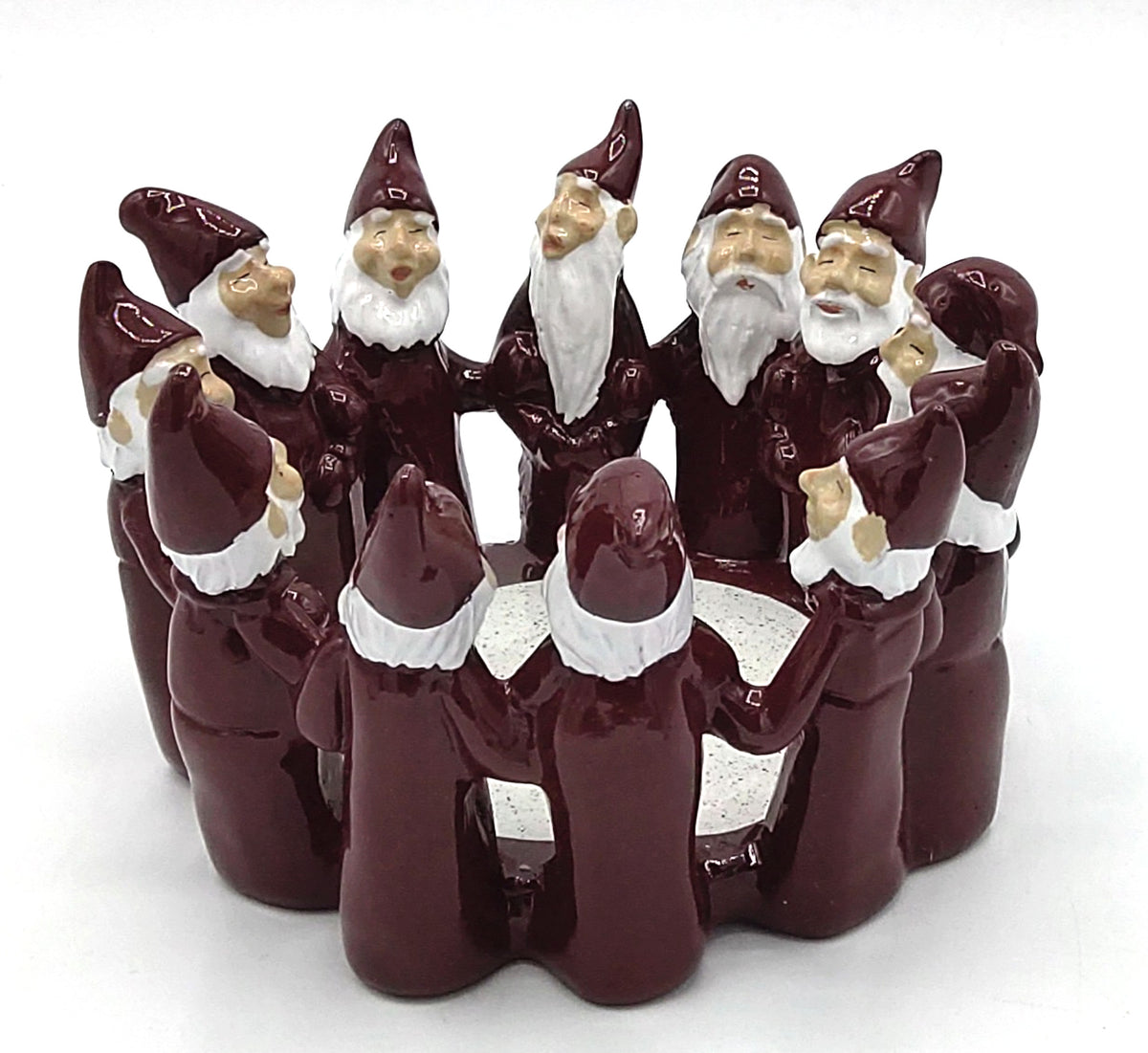 Harvesttime Teelichthalter mit tanzenden Weihnachtsmänner rot 7cm