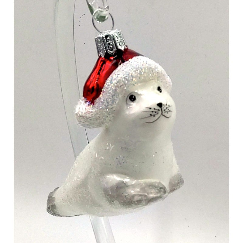Christbaumschmuck Robbe mit Weihnachtsmütze