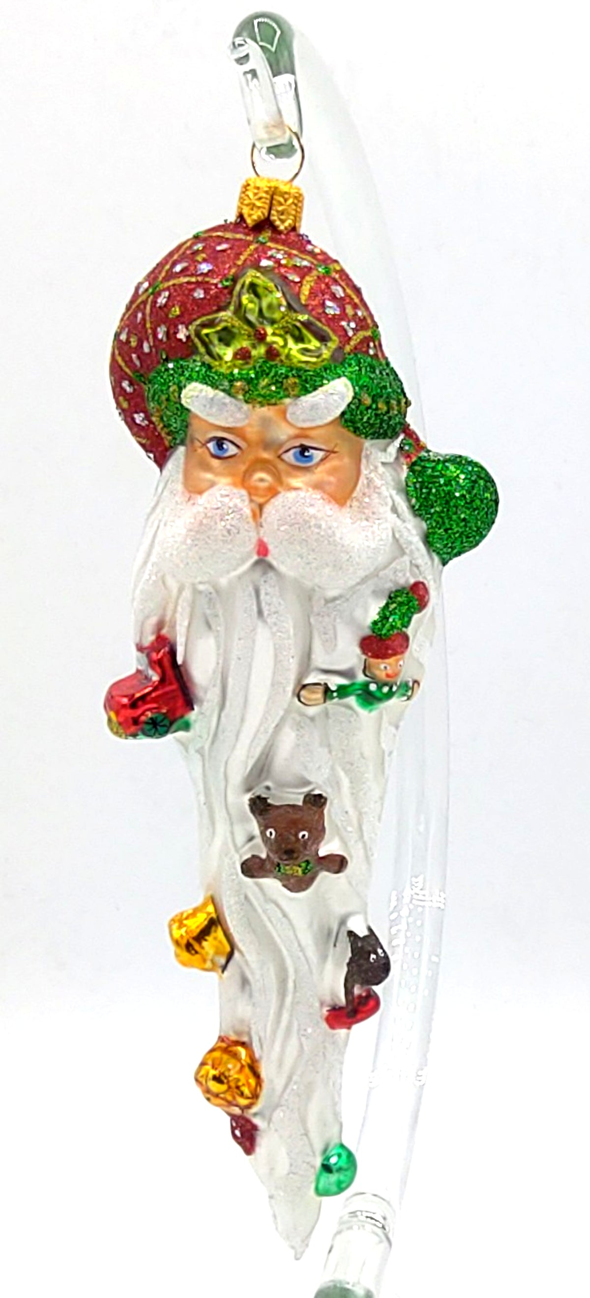 Christbaumschmuck Komozja Weihnachtsmannkopf mit Spielzeug