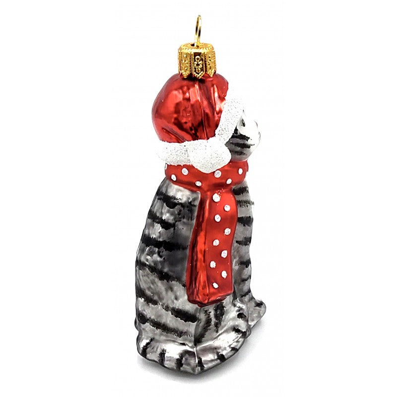 Christbaumschmuck Katze mit Weihnachtsmütze