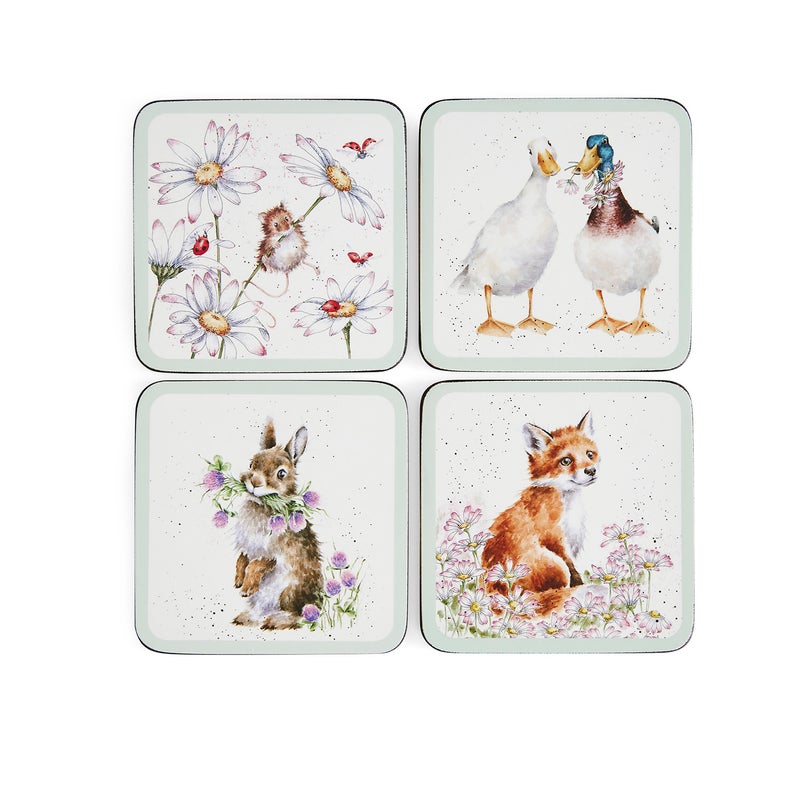 Wrendale Designs - 4 Untersetzer -  Wildwlowers - 10,5 x 10,5 cm