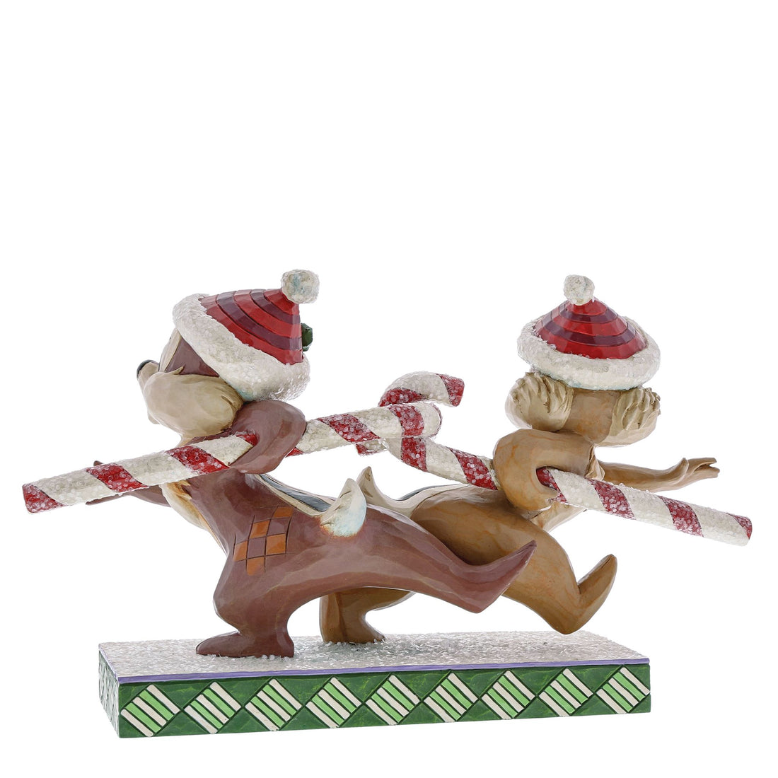 Jim Shore Disney Traditions Figur Candy Cane Caper mit Chip und Chap und Zuckerstange. Ansicht Rückseite
