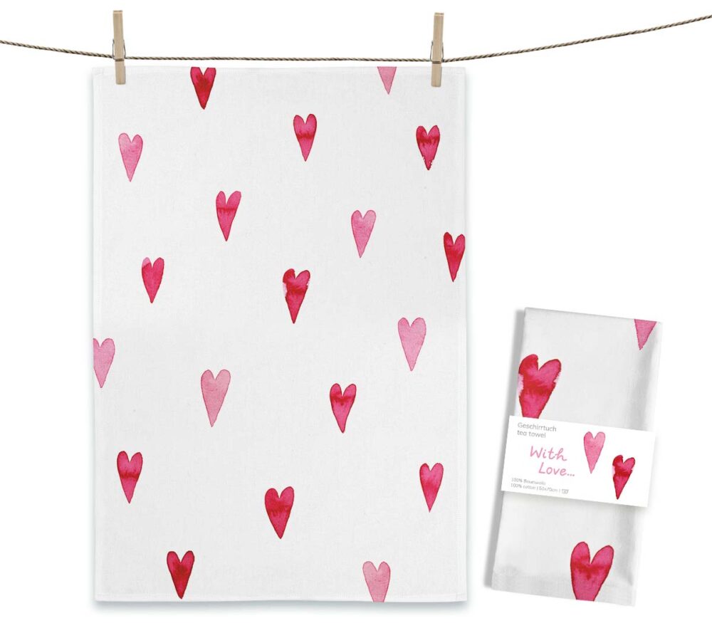 MALUU Geschirrtuch „With Love“ – Herzen