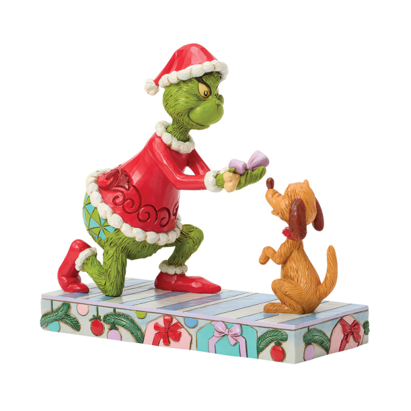 Jim Shore Der Grinch gibt Max einen Knochen Sammlerfigur von Enesco, Modell 6018964.