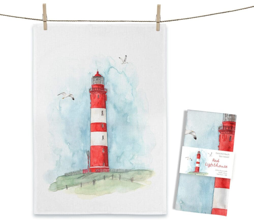 Geschirrtuch von Maluu roter Leuchtturm