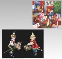 Christbaumschmuck Komozja Holzbox Kinder auf Steckenpferdchen