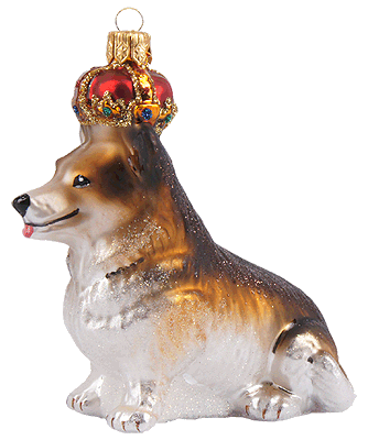 Weihnachtskugel Hund Corgie mit Krone