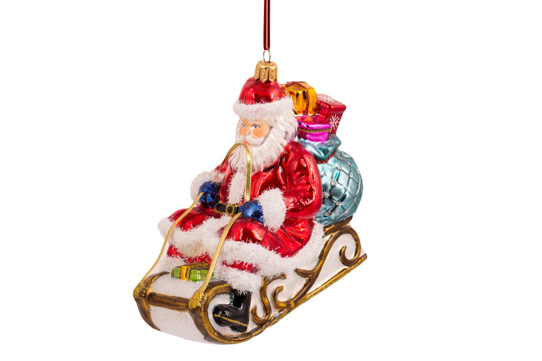 Christbaumschmuck Weihnachtsmann auf Schlitten