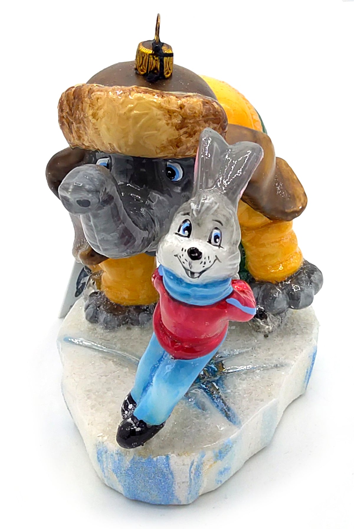 Christbaumschmuck Komozja Elefant und Hase fahren Schlittschuh