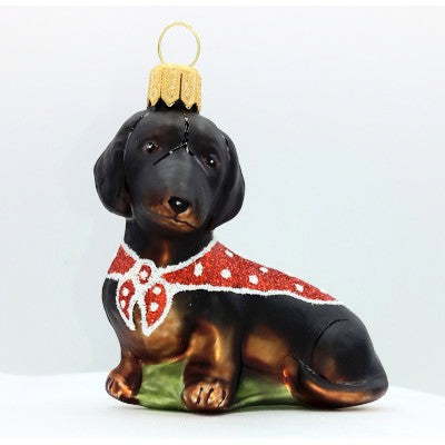Christbaumschmuck Dackel mit Weihnachtsdecke