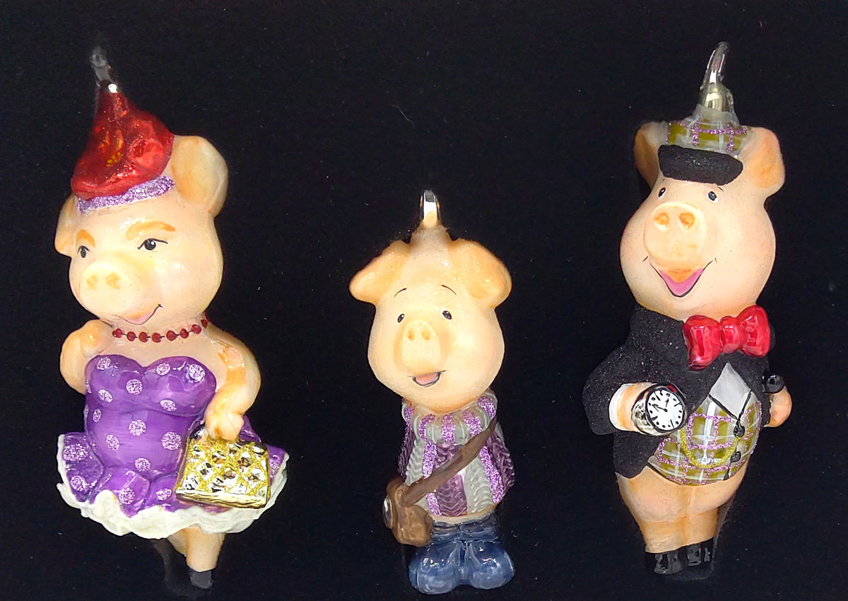 Christbaumschmuck Komozja Holzbox mit Schweinefamilie