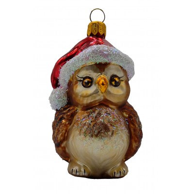 Christbaumschmuck Eule mit Weihnachtsmütze