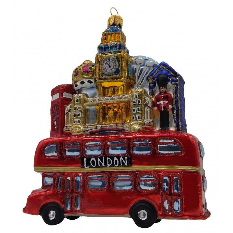 Weihnachtskugel Londonbus mit Sehenswürdigkeiten