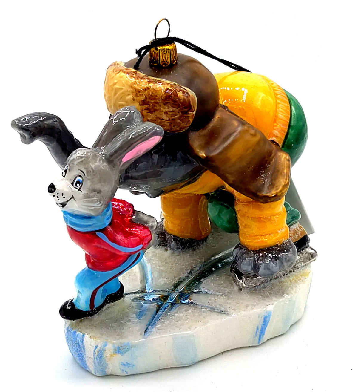 Christbaumschmuck Komozja Elefant und Hase fahren Schlittschuh