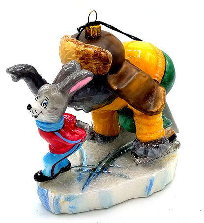 Christbaumschmuck Komozja Elefant und Hase fahren Schlittschuh