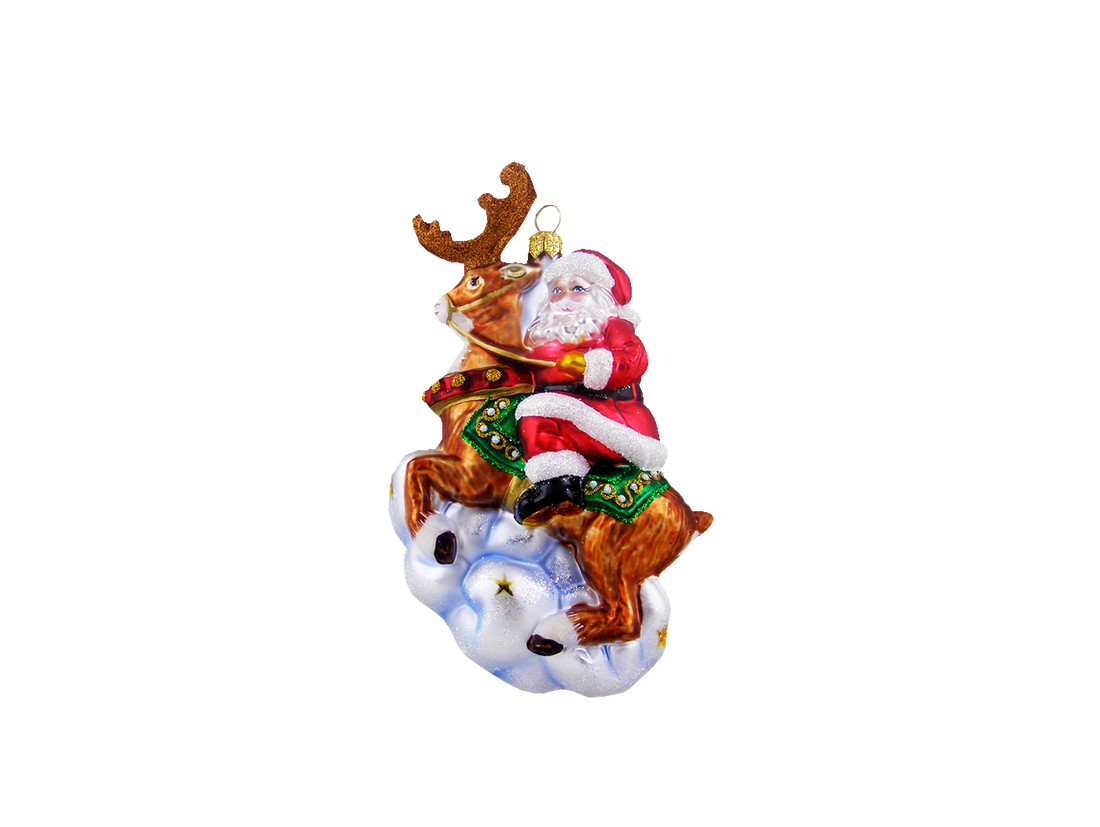 Christbaumschmuck - Hanco - Weihnachtsmann auf Rentier