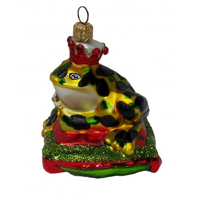Christbaumschmuck Frosch auf Kissen gefleckt