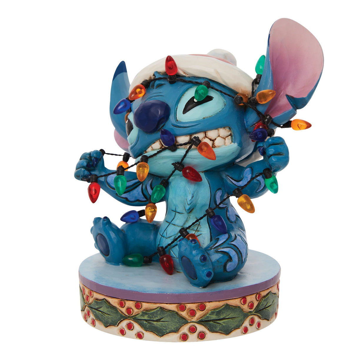 Weihnachtliche Disney Traditions Figur Stitch mit leuchtender Lichterkette von Jim Shore.