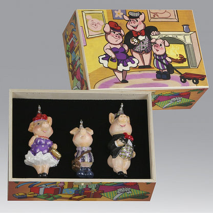 Christbaumschmuck Komozja Holzbox mit Schweinefamilie