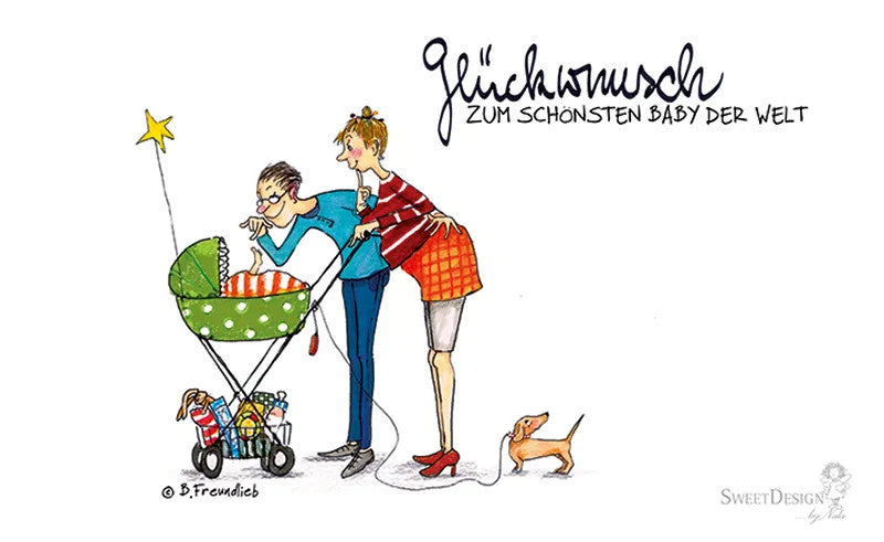 Künstler-Karte B. Freundlieb Glückwunsch zum schönsten Baby