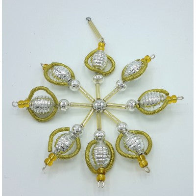 Gablonzer Christbaumschmuck Blume Silber/ Gold 10,5cm