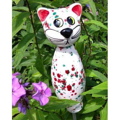 Gartenstecker Keramik-Katze creme – Gartenschätze Online