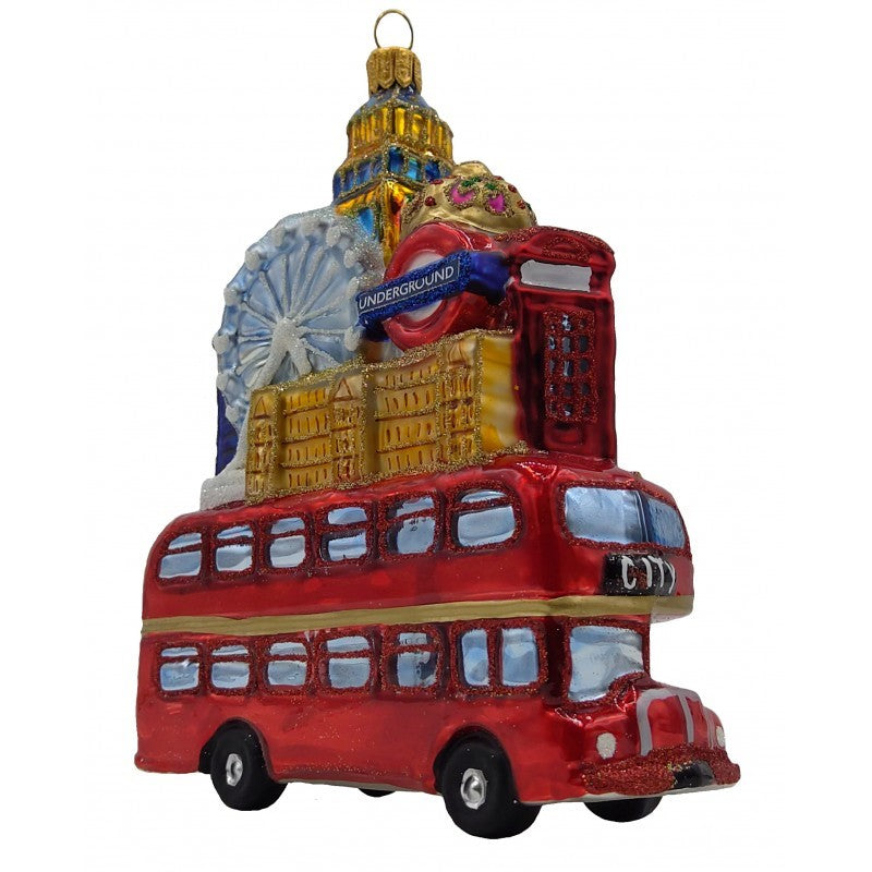 Weihnachtskugel Londonbus mit Sehenswürdigkeiten