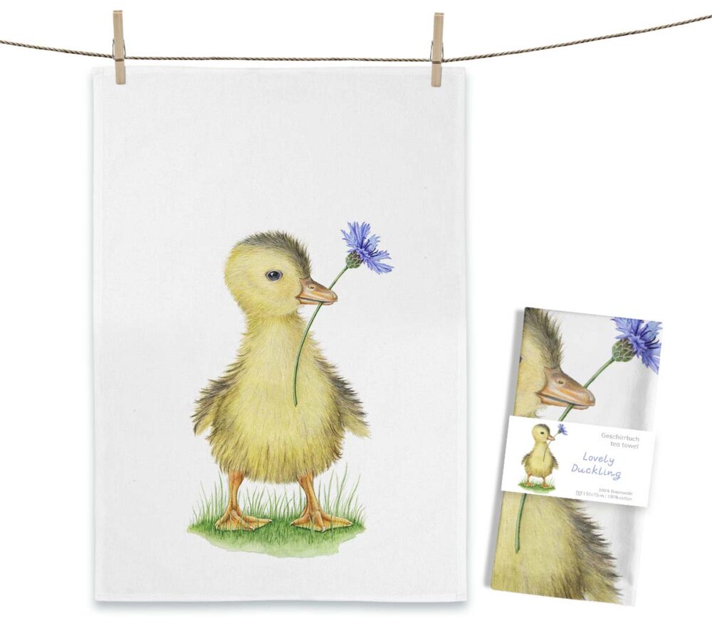 Geschirrtuch MALUU "Lovely Duckling", Entenküken, Aquarell-Design, OEKO-TEX® zertifiziert
