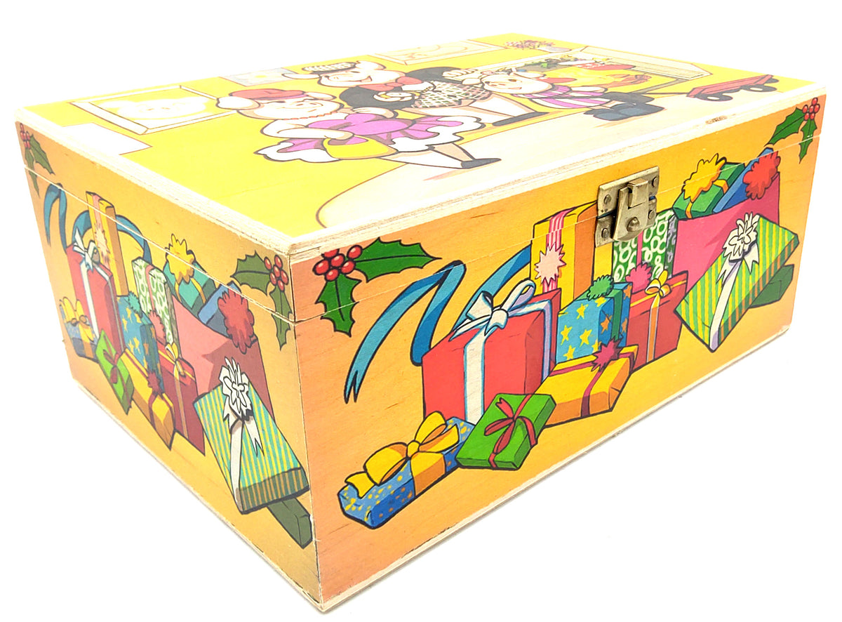 Christbaumschmuck Komozja Holzbox mit Schweinefamilie