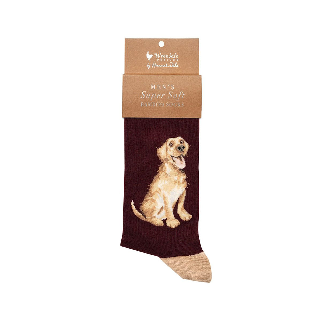 Wrendale Designs Bambussocken für Herren mit retriever-Motiv auf weißem Hintergrund.