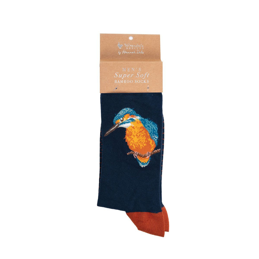 Wrendale Designs Bambussocken für Herren mit Eisvogel-Motiv auf weißem Hintergrund.