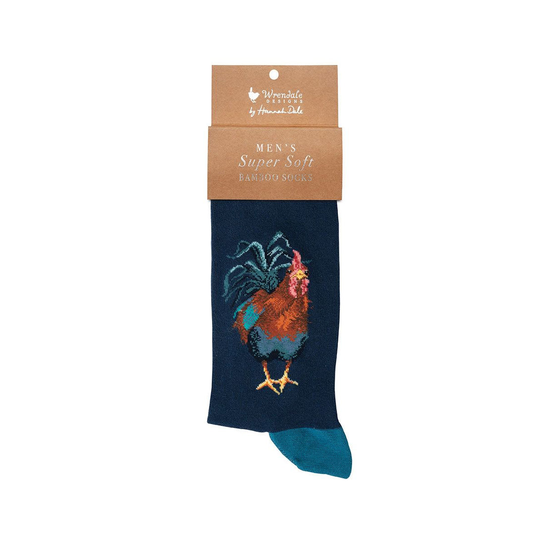 Wrendale Designs Bambussocken für Herren mit Hahn-Motiv auf weißem Hintergrund.