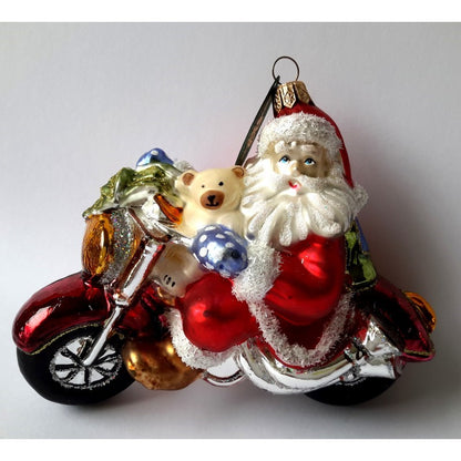 Christbaumschmuck Weihnachtsmann auf Motorrad