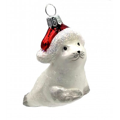 Christbaumschmuck Robbe mit Weihnachtsmütze