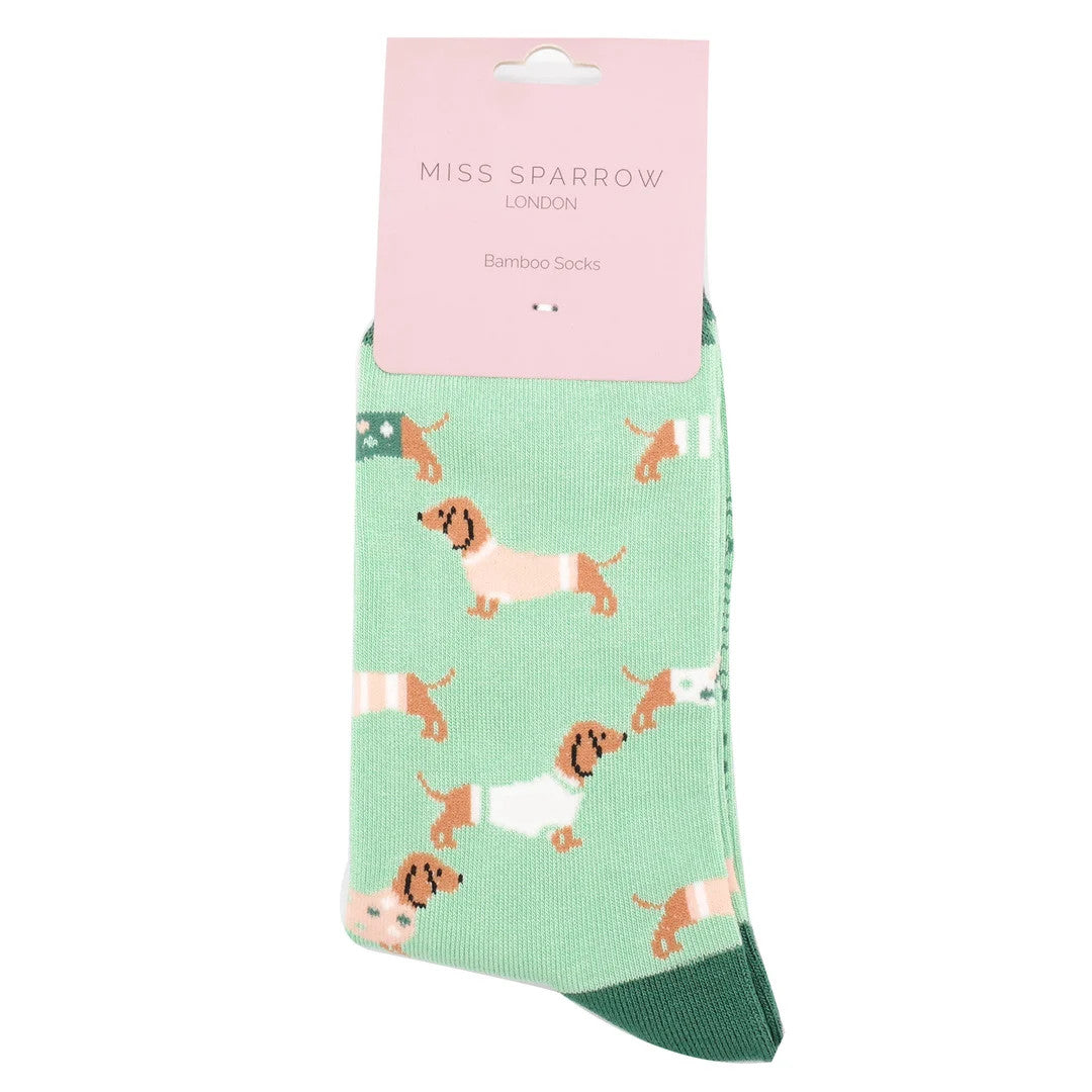 Miss Sparrow Bambussocken – Dackel (Mint)