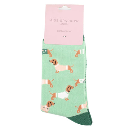 Miss Sparrow Bambussocken – Dackel (Mint)