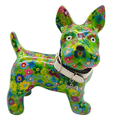Pomme Pidou Spardose Hund Boomer Grün Blumen