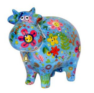 Pomme Pidou Spardose Kuh Blau mit Blumen