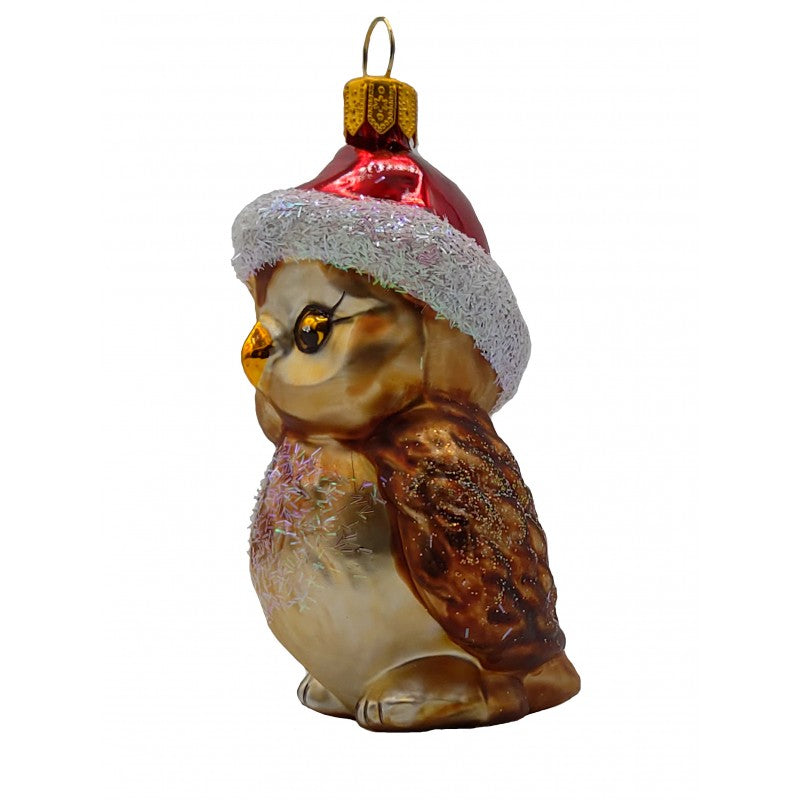 Christbaumschmuck Eule mit Weihnachtsmütze
