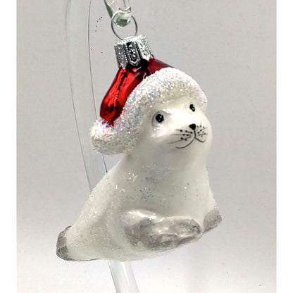 Christbaumschmuck Robbe mit Weihnachtsmütze