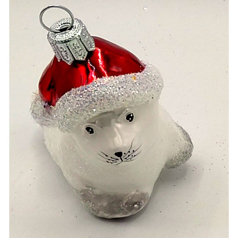 Christbaumschmuck Robbe mit Weihnachtsmütze