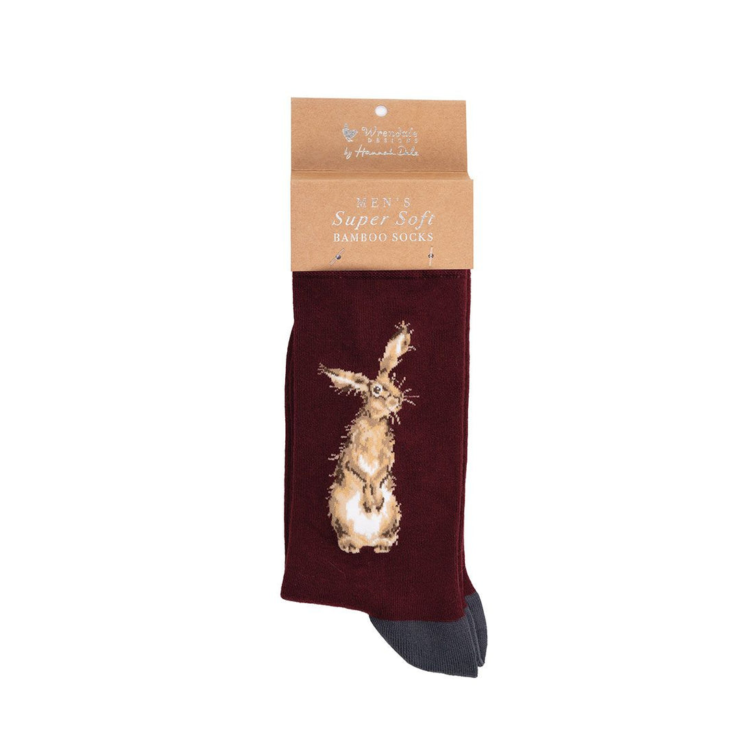 Wrendale Designs Bambussocken für Herren mit Hasen-Motiv auf weißem Hintergrund.