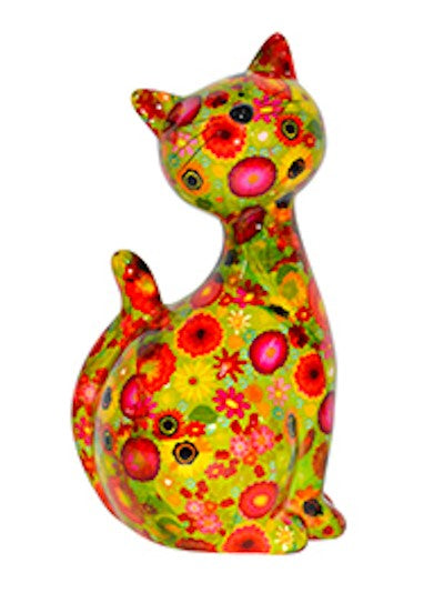 Pomme Pidou Spardose Katze Caramel L Grün mit Blumen