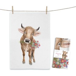 Geschirrtuch Kuh mit Blumen