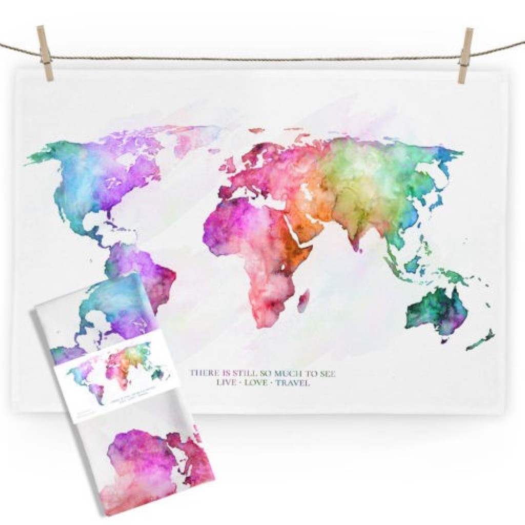 Geschirrtuch von Maluu Weltkarte Rainbow