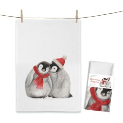 Geschirrtuch von Maluu Pinguine mit Weihnachtsmütze